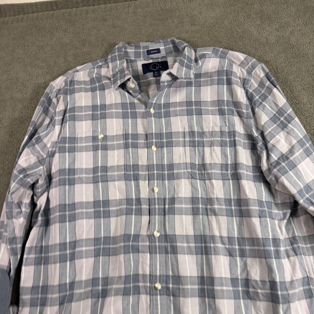 Even Tide Mens Blue White Plaid Long Sleeve Button Down Shirt Regular Fit 2XL
